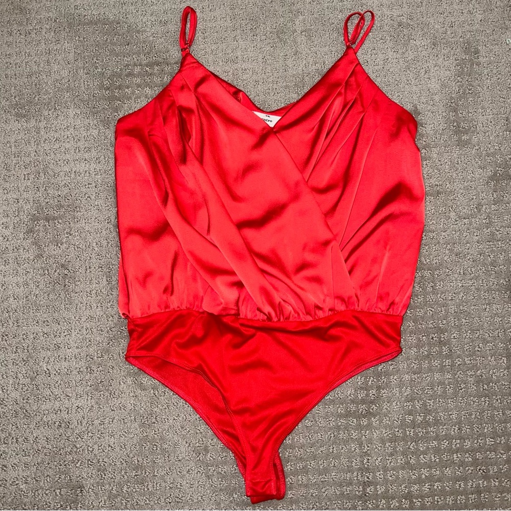 Entro Red Satin V Neck Bodysuit Size Medium